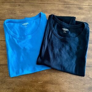Lands' End T-Shirt Lot of 2 Women's Large Blue +Black Shaped Fit Short Sleeve